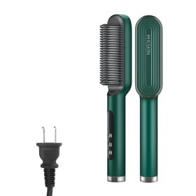 Negative Ion Hair Straightening Comb And Curling Iron (Option: Green-US)