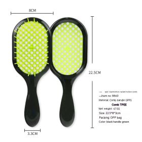 Hollow Comb Dry Wet Dual Purpose Honeycomb Hairdressing (Option: Black Handle Green-Plastic-1PCS)