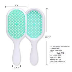 Hollow Comb Dry Wet Dual Purpose Honeycomb Hairdressing (Option: White Handle Cyan-Plastic-2PCS)