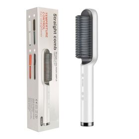 New 2 In 1 Hair Straightener Hot Comb Negative Ion Curling Tong Dual-purpose Electric Hair Brush (Option: White-AU-With box)