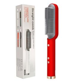 New 2 In 1 Hair Straightener Hot Comb Negative Ion Curling Tong Dual-purpose Electric Hair Brush (Option: Red-AU-With box)