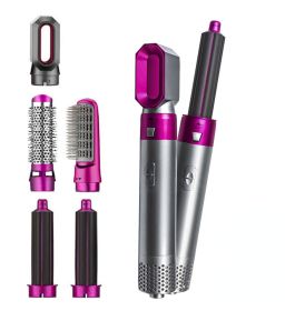 5 In 1 Hot Air Comb Aluminum Alloy Hair Straightener Automatic Perm Curling Iron Electric Hair Dryer Creative Multifunctional (Color: Rose Red, Plug standard: US)