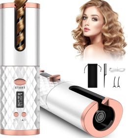 Wireless Automatic Curling Iron Rotating Ceramic Heating Hair Curler USB Rechargeable Portable Auto Hair Waver Corrugated Curling Wand Electric Curlin (Color: White)