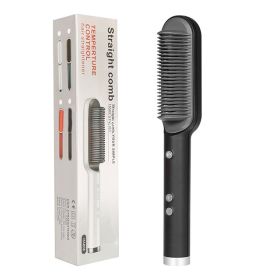 New 2 In 1 Hair Straightener Hot Comb Negative Ion Curling Tong Dual-purpose Electric Hair Brush (Option: Black-UK-With box)