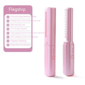 Mini Rechargeable Portable Hair Straightener (Option: Pink-USB)